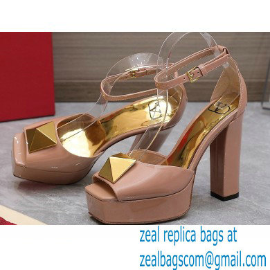 Valentino Heel 13cm platform 3.5cm ONE STUD open-toe Pumps in patent leather Nude 2022