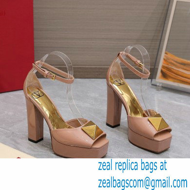 Valentino Heel 13cm platform 3.5cm ONE STUD open-toe Pumps in patent leather Nude 2022