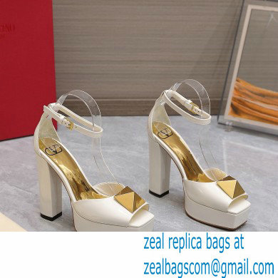 Valentino Heel 13cm platform 3.5cm ONE STUD open-toe Pumps in patent leather White 2022