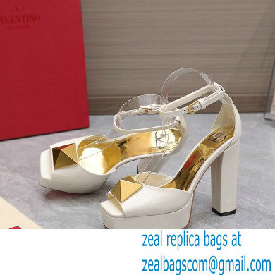 Valentino Heel 13cm platform 3.5cm ONE STUD open-toe Pumps in patent leather White 2022