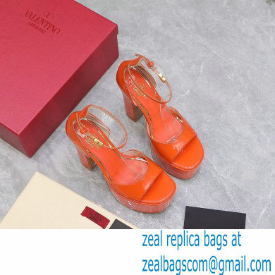 Valentino Heel 15.5cm platform 4cm Tan-Go Sandals in patent leather Orange 2022