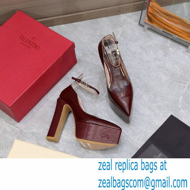 Valentino Heel 15.5cm platform 5.5cm Tan-Go Pointy Pumps in patent leather Burgundy 2022