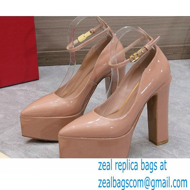 Valentino Heel 15.5cm platform 5.5cm Tan-Go Pointy Pumps in patent leather Nude 2022