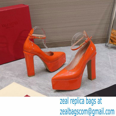 Valentino Heel 15.5cm platform 5.5cm Tan-Go Pointy Pumps in patent leather Orange 2022