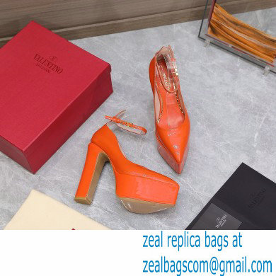 Valentino Heel 15.5cm platform 5.5cm Tan-Go Pointy Pumps in patent leather Orange 2022