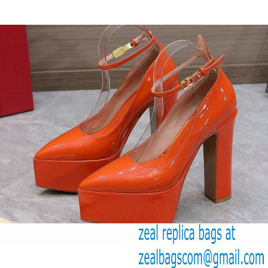 Valentino Heel 15.5cm platform 5.5cm Tan-Go Pointy Pumps in patent leather Orange 2022