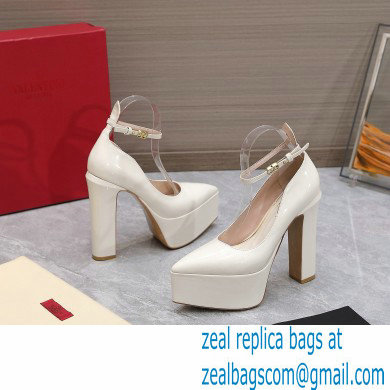 Valentino Heel 15.5cm platform 5.5cm Tan-Go Pointy Pumps in patent leather White 2022 - Click Image to Close