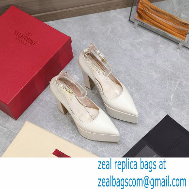 Valentino Heel 15.5cm platform 5.5cm Tan-Go Pointy Pumps in patent leather White 2022