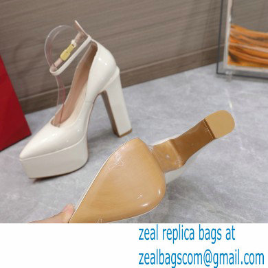 Valentino Heel 15.5cm platform 5.5cm Tan-Go Pointy Pumps in patent leather White 2022 - Click Image to Close