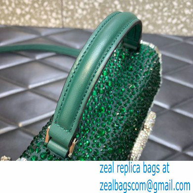 Valentino Mini VSling Bag with Sparkling Crystal Embroidery Green/Silver 2022