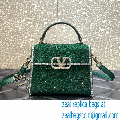 Valentino Mini VSling Bag with Sparkling Crystal Embroidery Green/Silver 2022