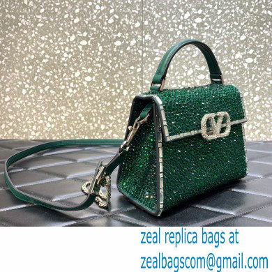 Valentino Mini VSling Bag with Sparkling Crystal Embroidery Green/Silver 2022