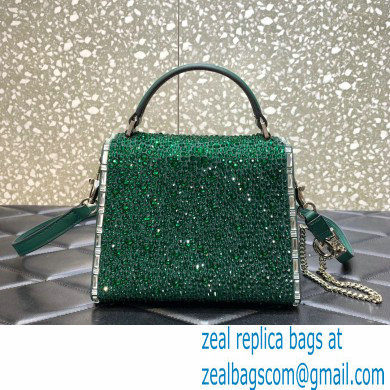 Valentino Mini VSling Bag with Sparkling Crystal Embroidery Green/Silver 2022 - Click Image to Close