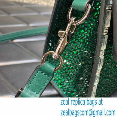 Valentino Mini VSling Bag with Sparkling Crystal Embroidery Green/Silver 2022