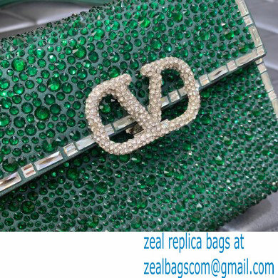 Valentino Mini VSling Bag with Sparkling Crystal Embroidery Green/Silver 2022