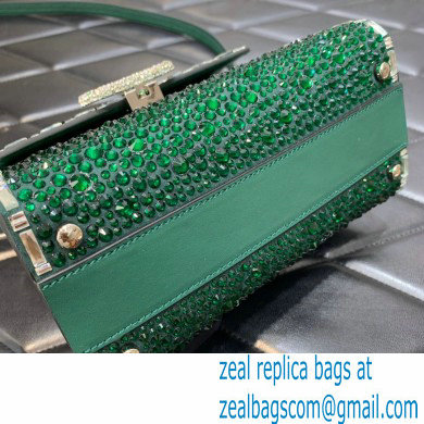Valentino Mini VSling Bag with Sparkling Crystal Embroidery Green/Silver 2022