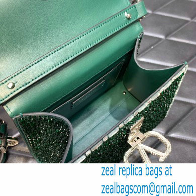 Valentino Mini VSling Bag with Sparkling Crystal Embroidery Green/Silver 2022