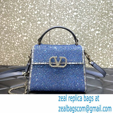 Valentino Mini VSling Bag with Sparkling Crystal Embroidery blue 2022