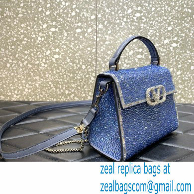 Valentino Mini VSling Bag with Sparkling Crystal Embroidery blue 2022