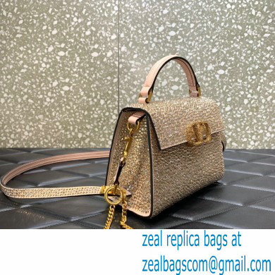 Valentino Mini VSling Bag with Sparkling Crystal Embroidery pink gold 2022