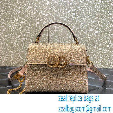 Valentino Mini VSling Bag with Sparkling Crystal Embroidery pink gold 2022