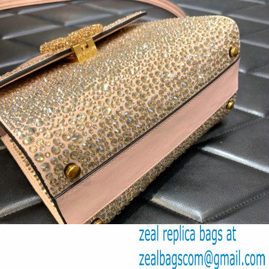 Valentino Mini VSling Bag with Sparkling Crystal Embroidery pink gold 2022