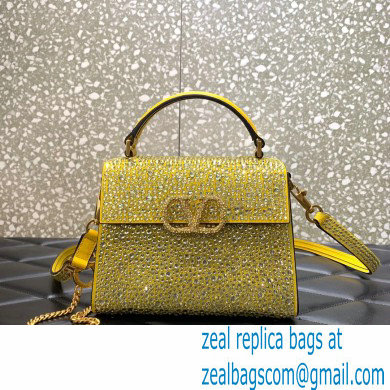 Valentino Mini VSling Bag with Sparkling Crystal Embroidery yellow 2022