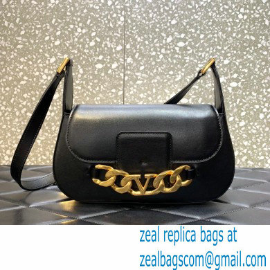 Valentino VLogo Chain Calfskin Shoulder Bag Black 2022 0080