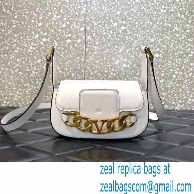 Valentino VLogo Chain Small Calfskin Shoulder Bag White 2022 0081