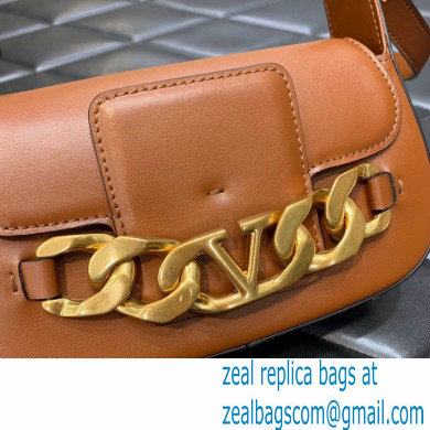 Valentino VLogo Chain Small Calfskin Shoulder Bag tan 2022 0081