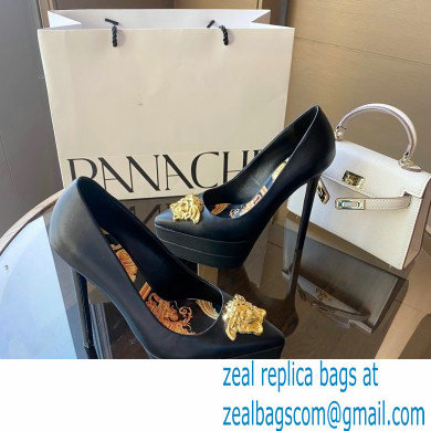 Versace Heel 15.5cm platform 1.5cm Barocco Palazzo La Medusa Pumps Black/Gold 2022 - Click Image to Close