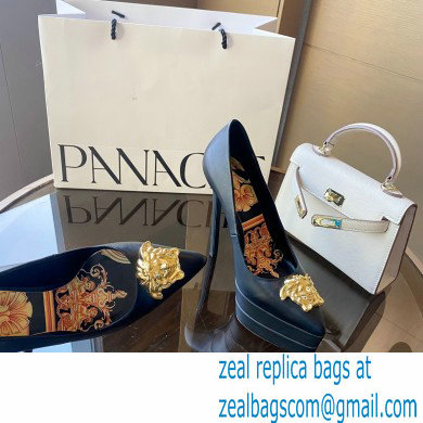 Versace Heel 15.5cm platform 1.5cm Barocco Palazzo La Medusa Pumps Black/Gold 2022 - Click Image to Close