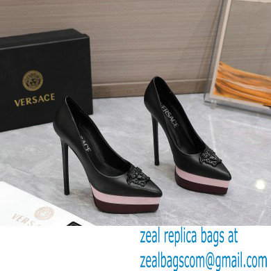 Versace Heel 15.5cm platform 1.5cm Barocco Palazzo La Medusa Pumps Black/Pink 2022 - Click Image to Close