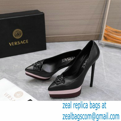 Versace Heel 15.5cm platform 1.5cm Barocco Palazzo La Medusa Pumps Black/Pink 2022 - Click Image to Close