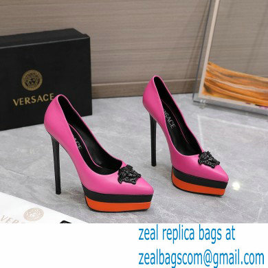 Versace Heel 15.5cm platform 1.5cm Barocco Palazzo La Medusa Pumps Fuchsia/Black/Orange 2022 - Click Image to Close