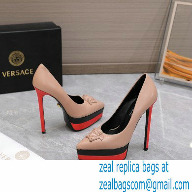 Versace Heel 15.5cm platform 1.5cm Barocco Palazzo La Medusa Pumps Nude/Black/Red 2022 - Click Image to Close