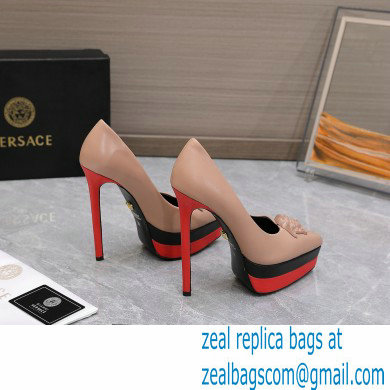 Versace Heel 15.5cm platform 1.5cm Barocco Palazzo La Medusa Pumps Nude/Black/Red 2022 - Click Image to Close