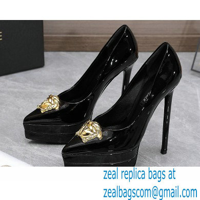 Versace Heel 15.5cm platform 1.5cm Barocco Palazzo La Medusa Pumps Patent Black 2022 - Click Image to Close