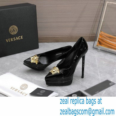 Versace Heel 15.5cm platform 1.5cm Barocco Palazzo La Medusa Pumps Patent Black 2022 - Click Image to Close