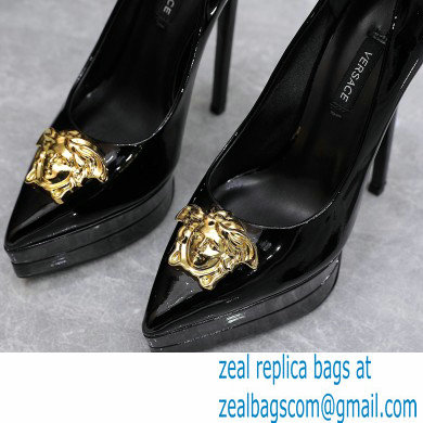 Versace Heel 15.5cm platform 1.5cm Barocco Palazzo La Medusa Pumps Patent Black 2022 - Click Image to Close