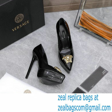 Versace Heel 15.5cm platform 1.5cm Barocco Palazzo La Medusa Pumps Patent Black 2022 - Click Image to Close