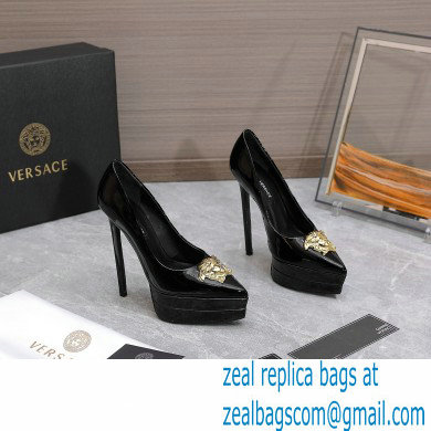 Versace Heel 15.5cm platform 1.5cm Barocco Palazzo La Medusa Pumps Patent Black 2022 - Click Image to Close