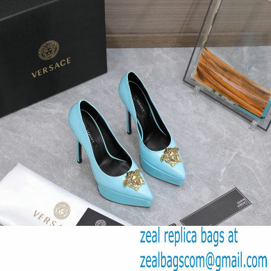 Versace Heel 15.5cm platform 1.5cm Barocco Palazzo La Medusa Pumps Patent Blue 2022 - Click Image to Close