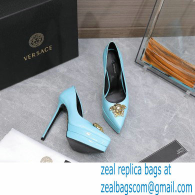 Versace Heel 15.5cm platform 1.5cm Barocco Palazzo La Medusa Pumps Patent Blue 2022 - Click Image to Close