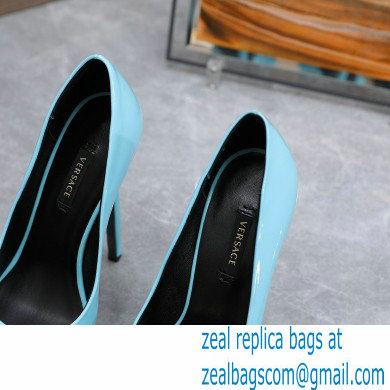 Versace Heel 15.5cm platform 1.5cm Barocco Palazzo La Medusa Pumps Patent Blue 2022 - Click Image to Close