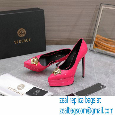 Versace Heel 15.5cm platform 1.5cm Barocco Palazzo La Medusa Pumps Patent Fuchsia 2022 - Click Image to Close