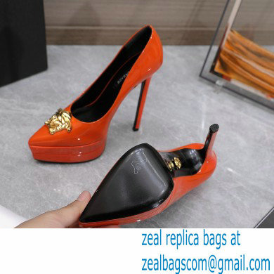 Versace Heel 15.5cm platform 1.5cm Barocco Palazzo La Medusa Pumps Patent Orange 2022 - Click Image to Close