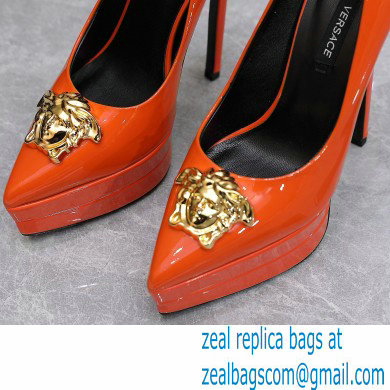 Versace Heel 15.5cm platform 1.5cm Barocco Palazzo La Medusa Pumps Patent Orange 2022 - Click Image to Close