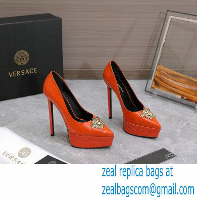 Versace Heel 15.5cm platform 1.5cm Barocco Palazzo La Medusa Pumps Patent Orange 2022 - Click Image to Close