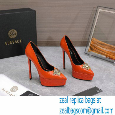 Versace Heel 15.5cm platform 1.5cm Barocco Palazzo La Medusa Pumps Patent Orange 2022